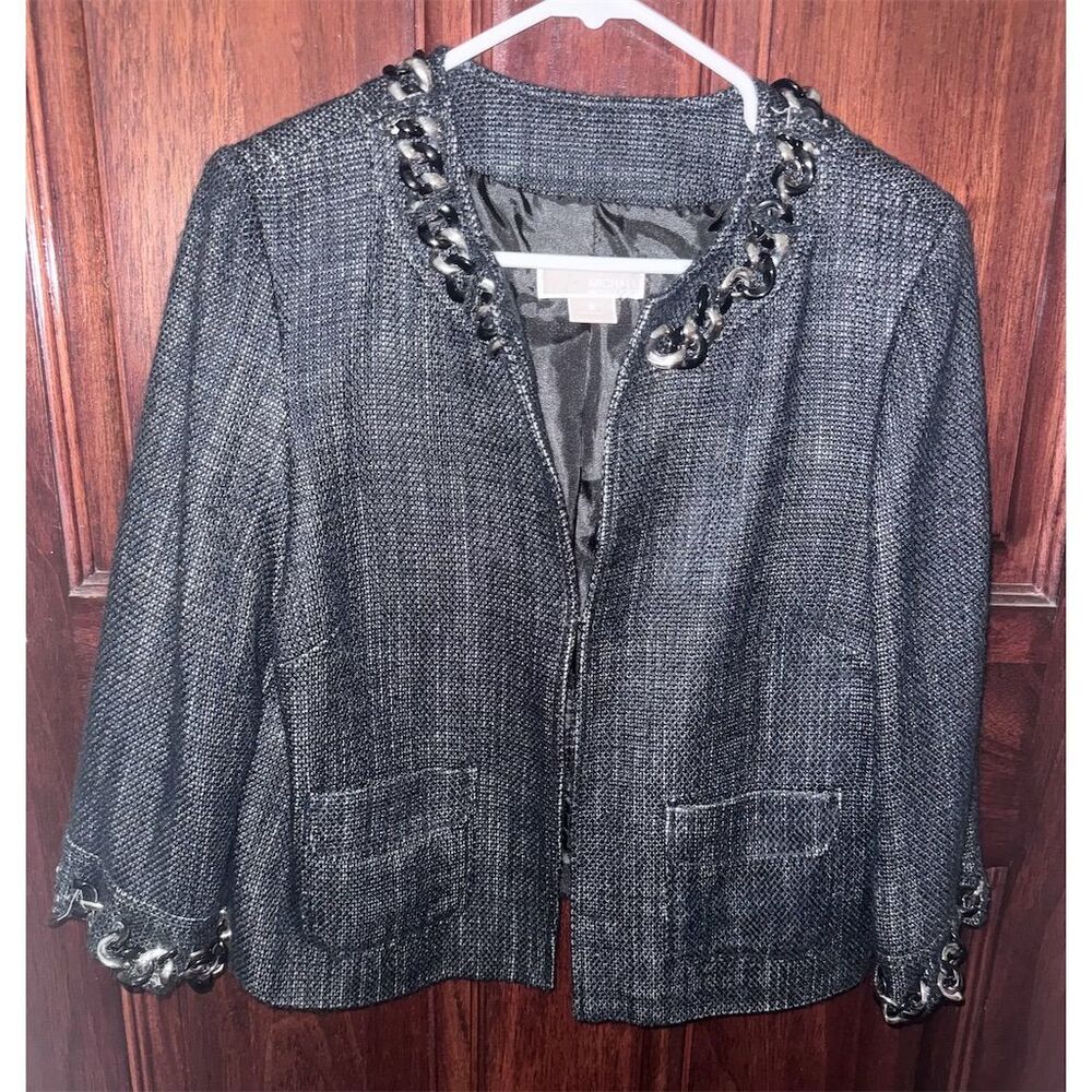 Michael‎ Kors Women's Black Tweed Jacket Chain Detail Size 8 Casual